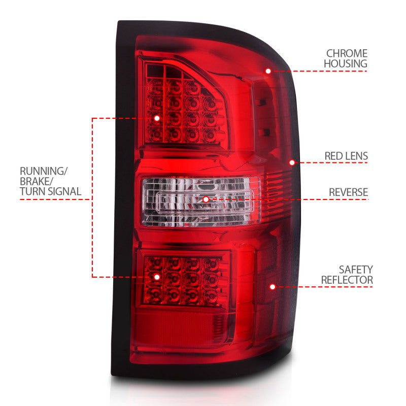 ANZO 2014-2018 GMC Sierra LED Tail Lights Black Housing Red/Clear Lens ANZO ANZ311399