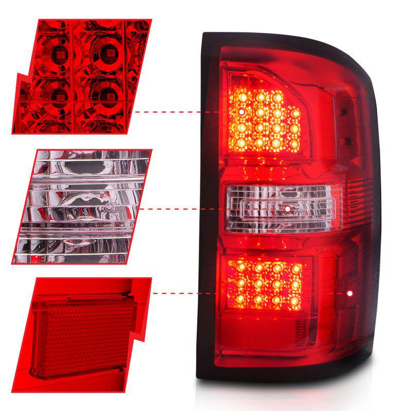 ANZO 2014-2018 GMC Sierra LED Tail Lights Black Housing Red/Clear Lens ANZO ANZ311399
