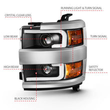 Load image into Gallery viewer, ANZO 2015-2016 Chevrolet Silverado Projector Headlights w/ Plank Style Design Black w/ Amber ANZO ANZ111359