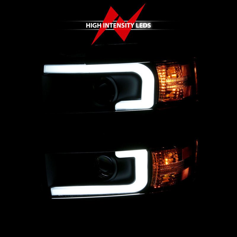 ANZO 2015-2016 Chevrolet Silverado Projector Headlights w/ Plank Style Design Black w/ Amber ANZO ANZ111359