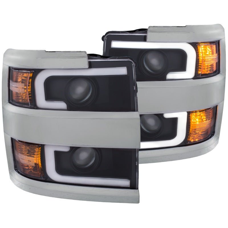 ANZO 2015-2016 Chevrolet Silverado Projector Headlights w/ Plank Style Design Black w/ Amber ANZO ANZ111359