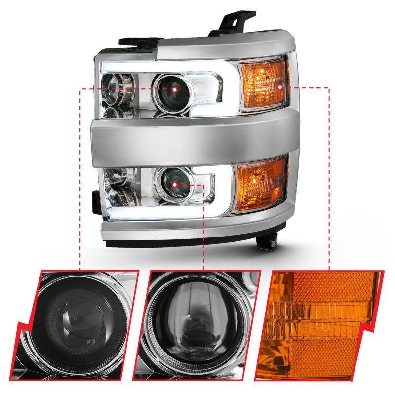 ANZO 2015-2016 Chevrolet Silverado Projector Headlights w/ Plank Style Design Chrome w/ Amber ANZO ANZ111360