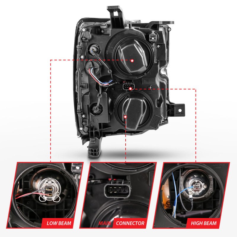 ANZO 2015-2016 Chevrolet Silverado Projector Headlights w/ Plank Style Design Chrome w/ Amber ANZO ANZ111360
