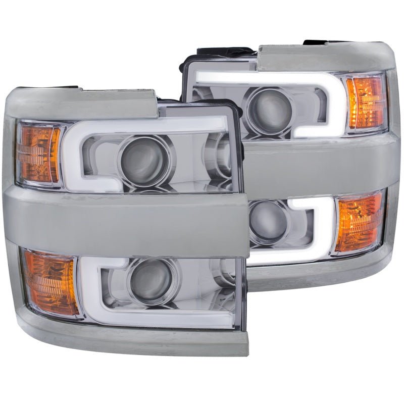 ANZO 2015-2016 Chevrolet Silverado Projector Headlights w/ Plank Style Design Chrome w/ Amber ANZO ANZ111360
