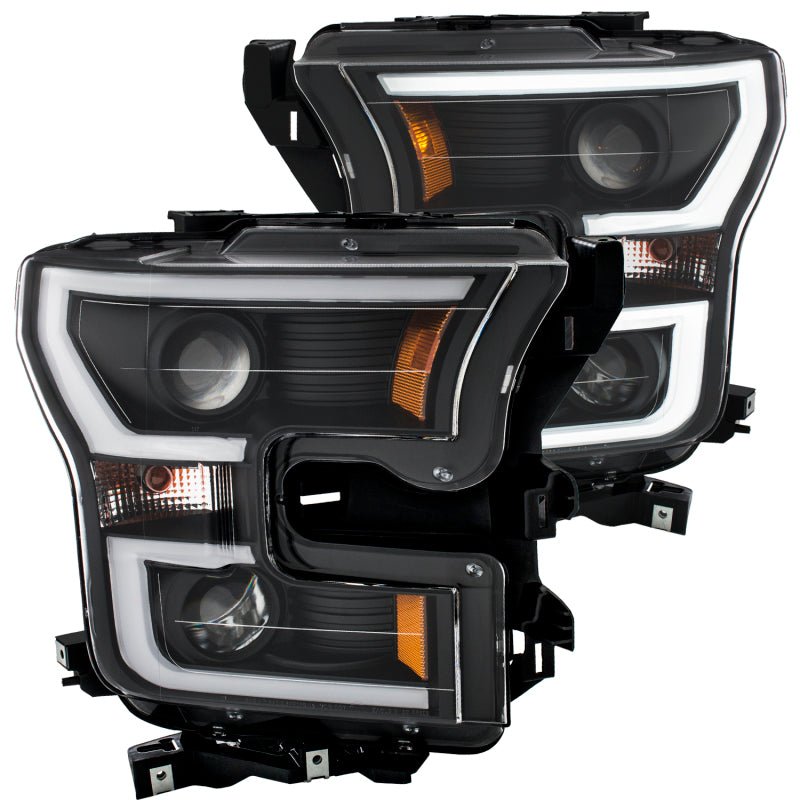 ANZO 2015-2016 Ford F-150 Projector Headlights w/ Plank Style Design Black w/ Amber ANZO ANZ111347