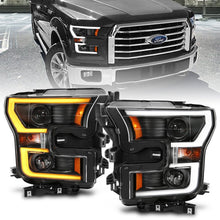Load image into Gallery viewer, ANZO 2015-2017 Ford F-150 Projector Headlights w/ Plank Style Switchback Black w/ Amber ANZO ANZ111357