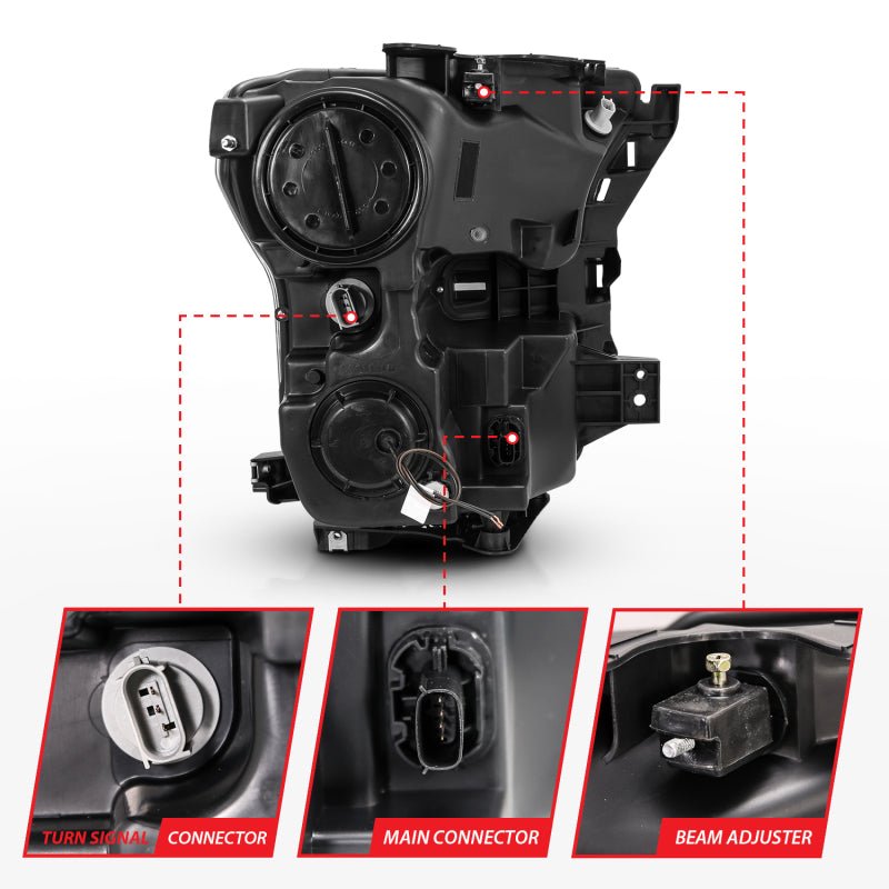 ANZO 2015-2017 Ford F-150 Projector Headlights w/ Plank Style Switchback Black w/ Amber ANZO ANZ111357
