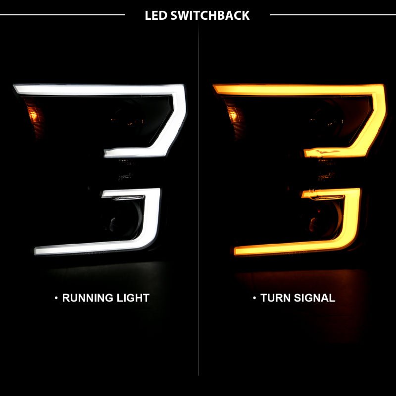 ANZO 2015-2017 Ford F-150 Projector Headlights w/ Plank Style Switchback Black w/ Amber ANZO ANZ111357