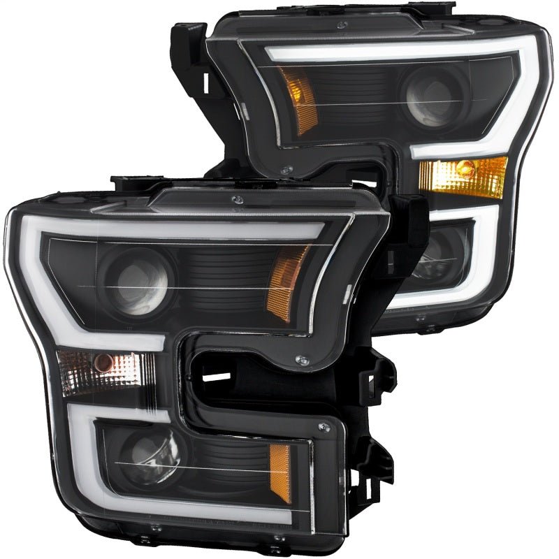 ANZO 2015-2017 Ford F-150 Projector Headlights w/ Plank Style Switchback Black w/ Amber ANZO ANZ111357
