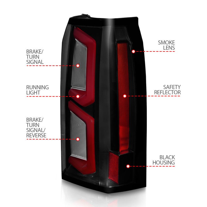 ANZO 2015-2020 Chevrolet Tahoe LED Tail Lights w/ Light Bar Black Housing Somke Lens - Black Ops Auto Works