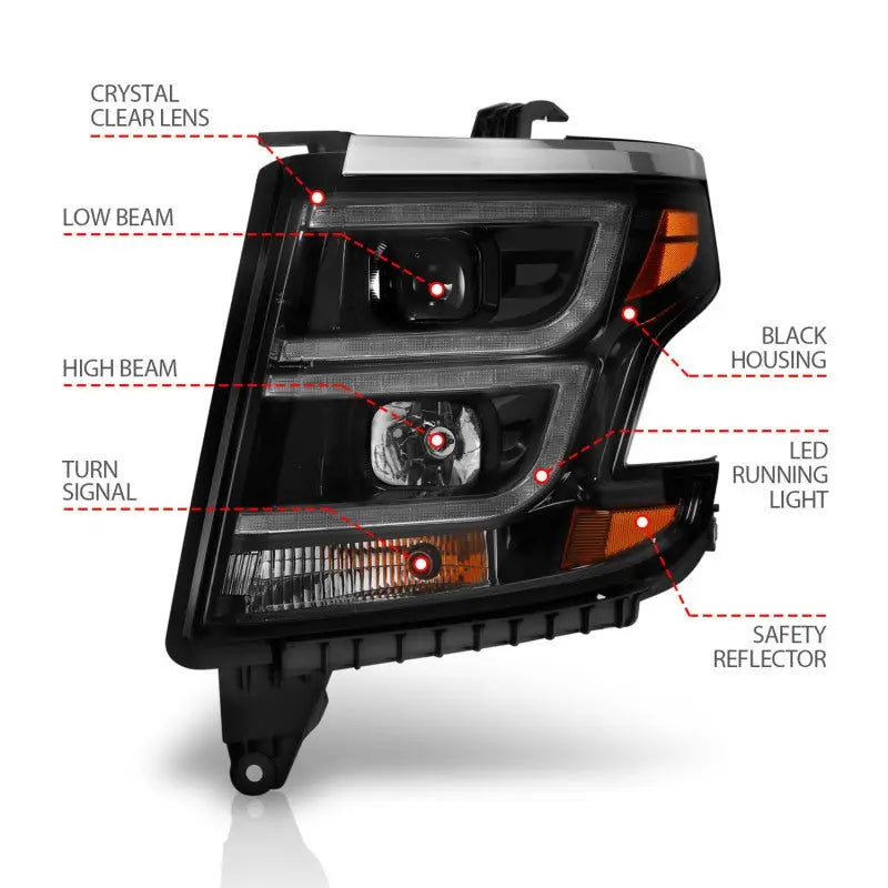 ANZO 2015-2020 Chevy Tahoe Projector Headlights Plank Style Black w/DRL ANZO ANZ111492