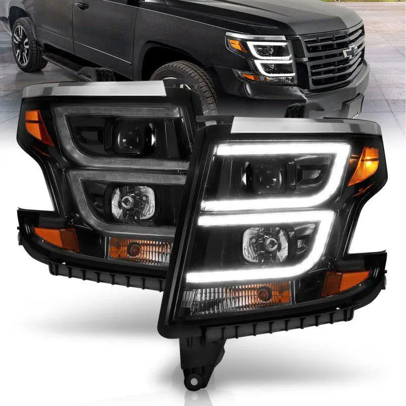 ANZO 2015-2020 Chevy Tahoe Projector Headlights Plank Style Black w/DRL - Black Ops Auto Works