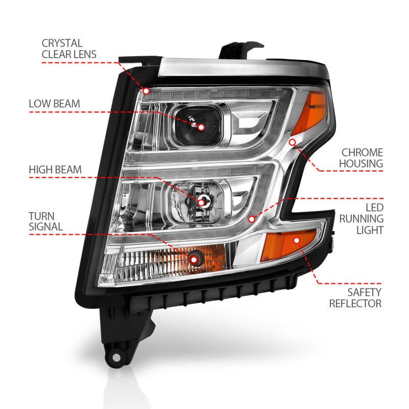 ANZO 2015-2020 Chevy Tahoe Projector Headlights Plank Style Chrome w/DRL ANZO ANZ111493