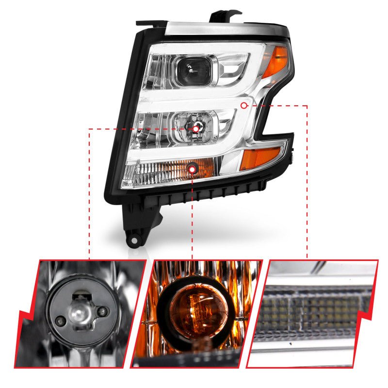 ANZO 2015-2020 Chevy Tahoe Projector Headlights Plank Style Chrome w/DRL ANZO ANZ111493