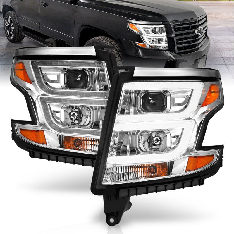 ANZO 2015-2020 Chevy Tahoe Projector Headlights Plank Style Chrome w/DRL - Black Ops Auto Works