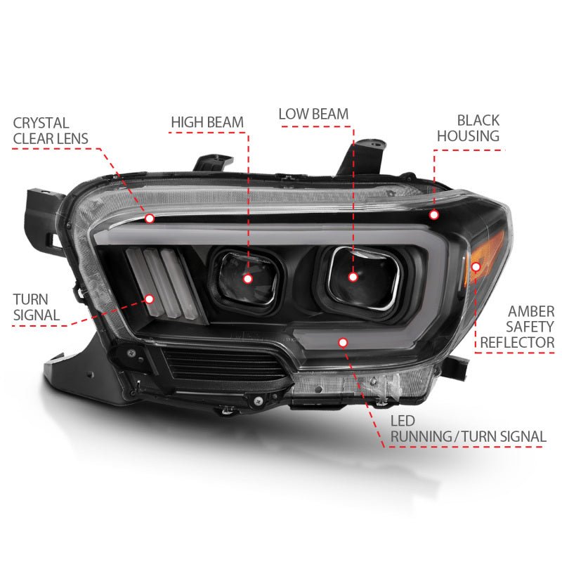ANZO 2016-2017 Toyota Tacoma Projector Headlights w/ Plank Style Switchback Black w/ Amber ANZO ANZ111396