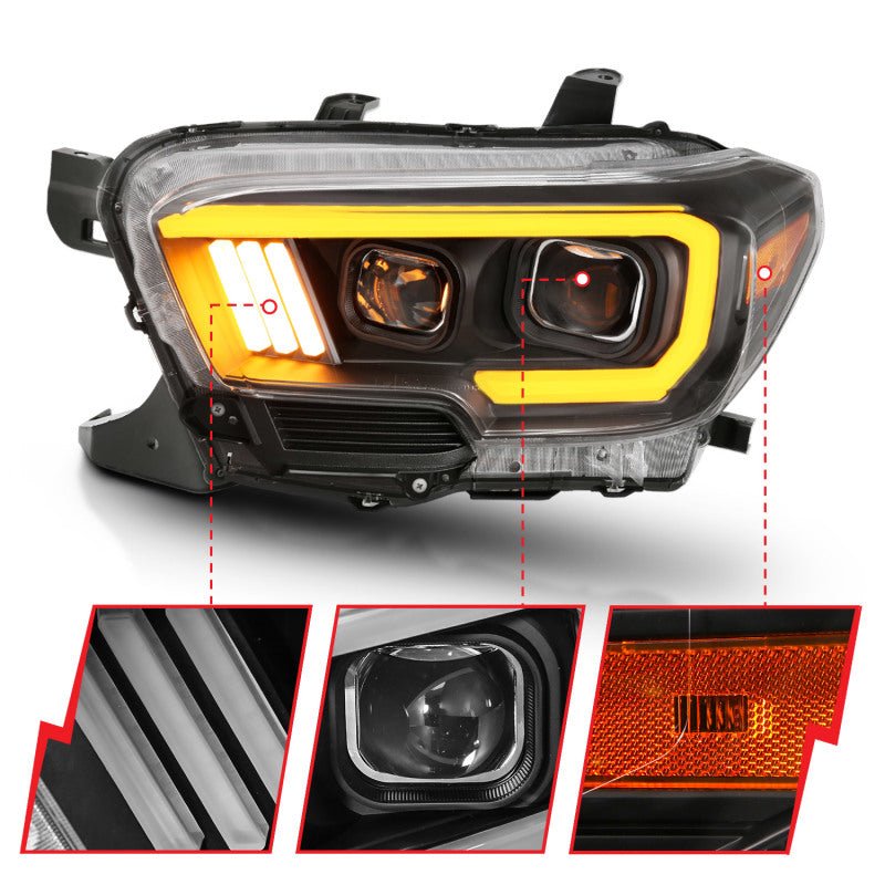 ANZO 2016-2017 Toyota Tacoma Projector Headlights w/ Plank Style Switchback Black w/ Amber ANZO ANZ111396