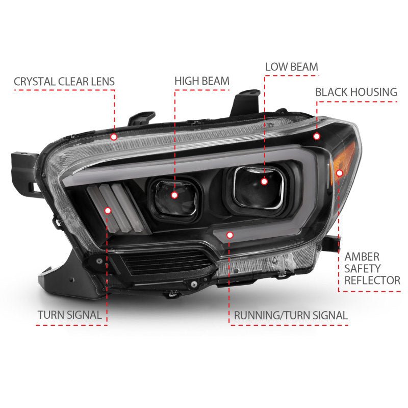 ANZO 2016-2017 Toyota Tacoma Projector Headlights w/ Plank Style Switchback Black w/ Amber w/ DRL ANZO ANZ111397