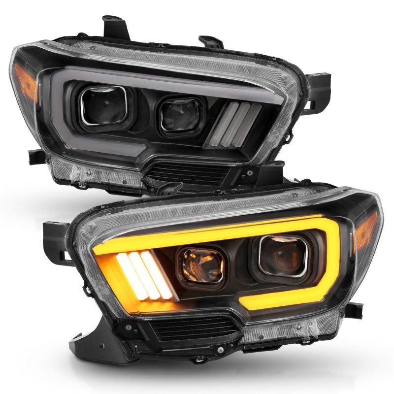 ANZO 2016-2017 Toyota Tacoma Projector Headlights w/ Plank Style Switchback Black w/ Amber w/ DRL ANZO ANZ111397