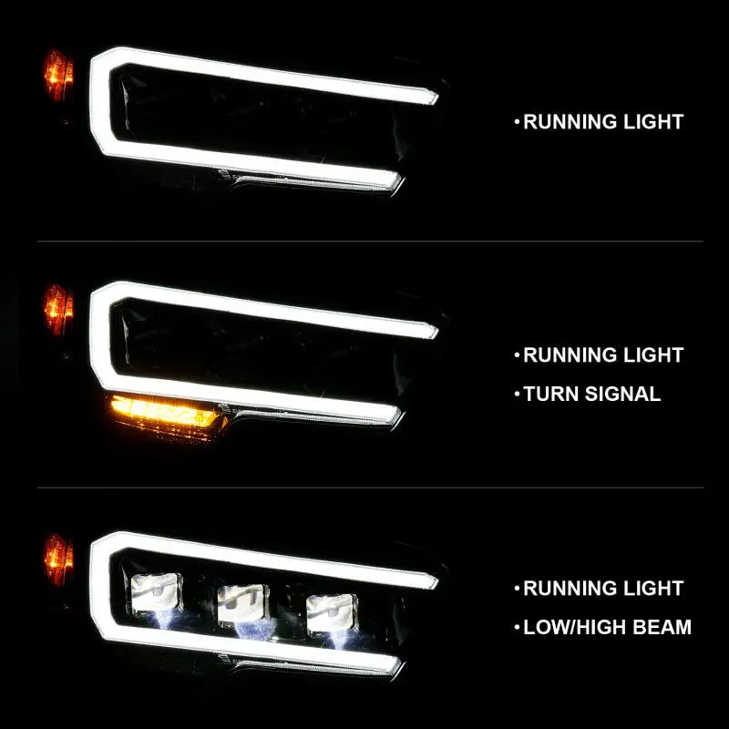 ANZO 2016-2018 Toyota Tacoma LED Projector Headlights Plank Style Black w/ Amber ANZO ANZ111496