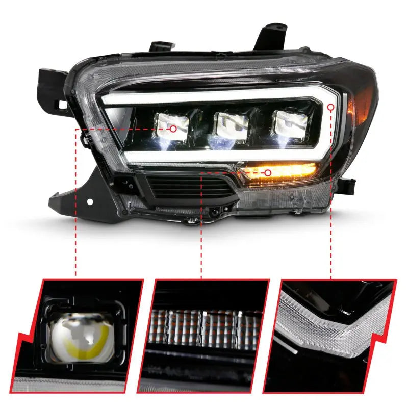ANZO 2016-2018 Toyota Tacoma LED Projector Headlights Plank Style Black w/ Amber - Black Ops Auto Works