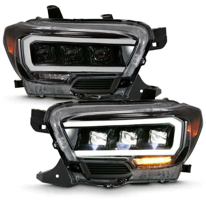 ANZO 2016-2018 Toyota Tacoma LED Projector Headlights Plank Style Black w/ Amber - Black Ops Auto Works