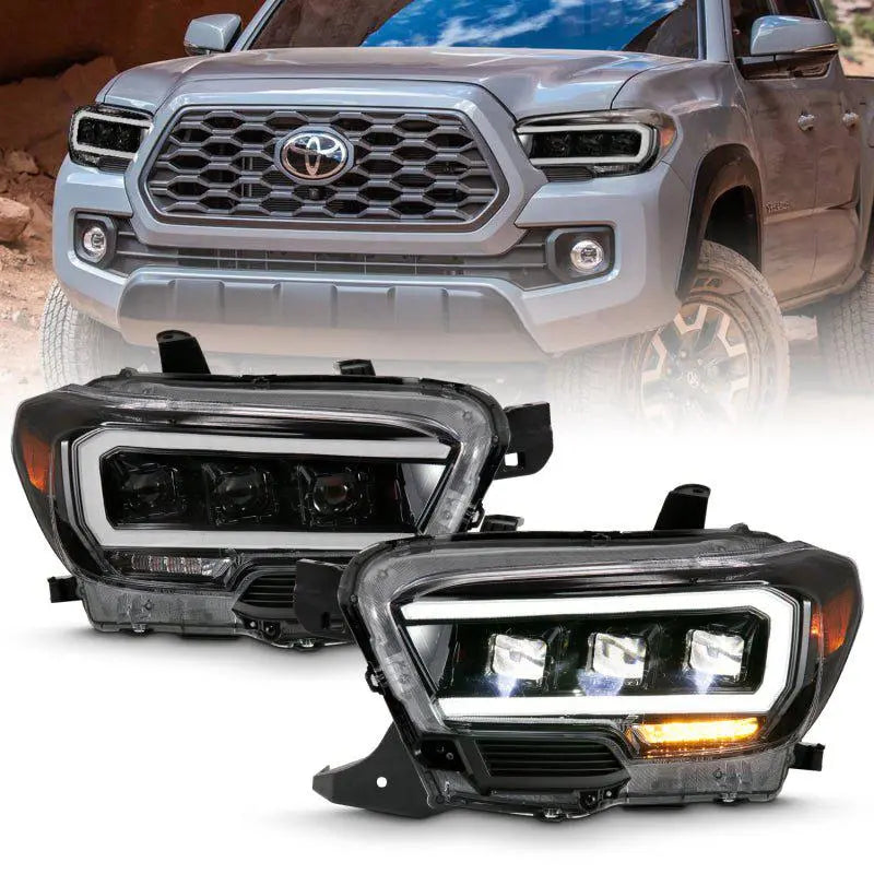 ANZO 2016-2018 Toyota Tacoma LED Projector Headlights Plank Style Black w/ Amber - Black Ops Auto Works
