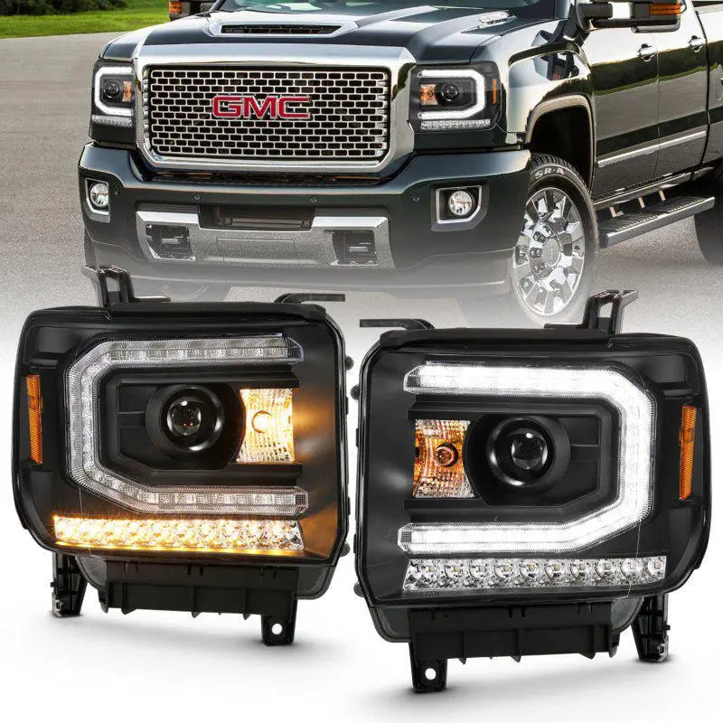 ANZO 2016-2019 Gmc Sierra 1500 Projector Headlight Plank Style Black w/ Sequential Amber Signal ANZO ANZ111485