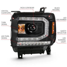 Load image into Gallery viewer, ANZO 2016-2019 Gmc Sierra 1500 Projector Headlight Plank Style Black w/ Sequential Amber Signal ANZO ANZ111485