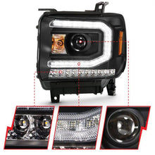 Load image into Gallery viewer, ANZO 2016-2019 Gmc Sierra 1500 Projector Headlight Plank Style Black w/ Sequential Amber Signal ANZO ANZ111485