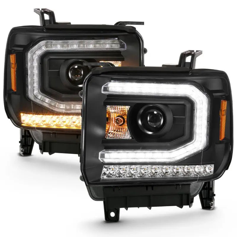 ANZO 2016-2019 Gmc Sierra 1500 Projector Headlight Plank Style Black w/ Sequential Amber Signal ANZO ANZ111485