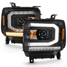 Load image into Gallery viewer, ANZO 2016-2019 Gmc Sierra 1500 Projector Headlight Plank Style Black w/ Sequential Amber Signal ANZO ANZ111485