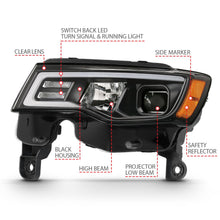 Load image into Gallery viewer, ANZO 2017-2018 Jeep Grand Cherokee Projector Headlights w/ Plank Style Switchback - Black w/ Amber ANZO ANZ111418