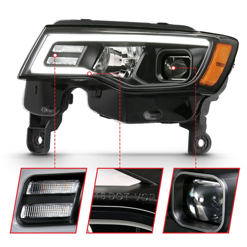 ANZO 2017-2018 Jeep Grand Cherokee Projector Headlights w/ Plank Style Switchback - Black w/ Amber ANZO ANZ111418
