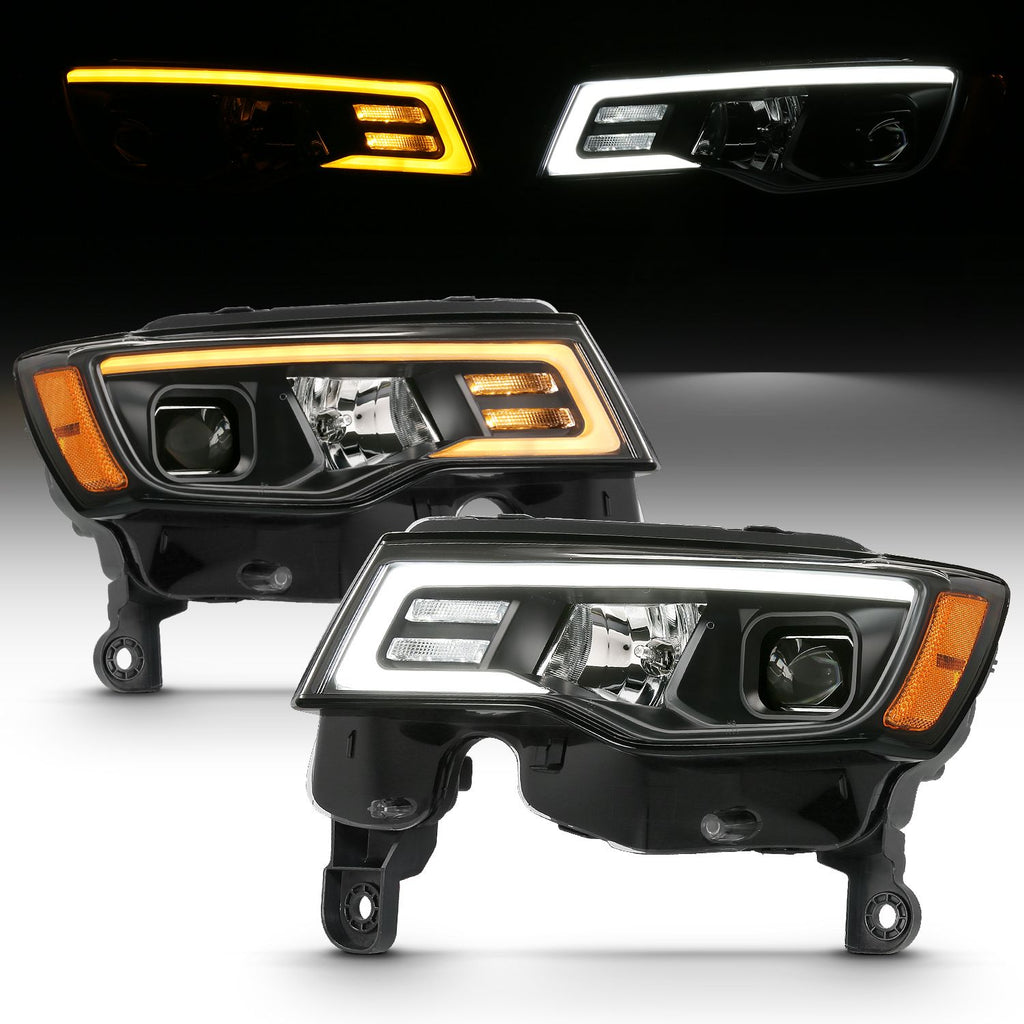 ANZO 2017-2018 Jeep Grand Cherokee Projector Headlights w/ Plank Style Switchback - Black w/ Amber ANZO ANZ111418