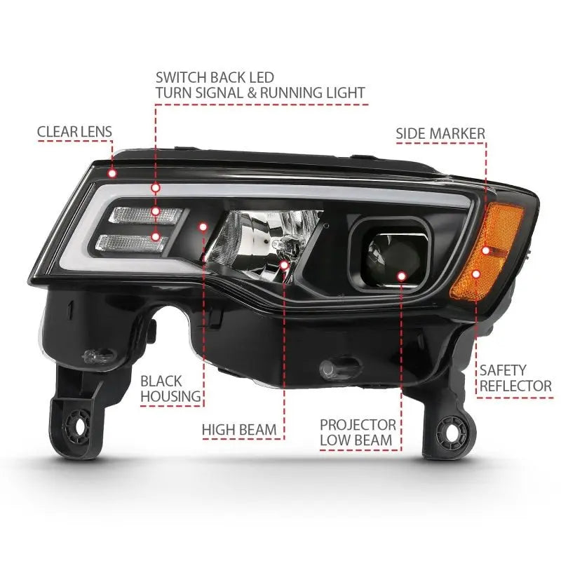 ANZO 2017-2018 Jeep Grand Cherokee Projector Headlights w/ Plank Style Switchback - Chrome w/ Amber ANZO ANZ111419