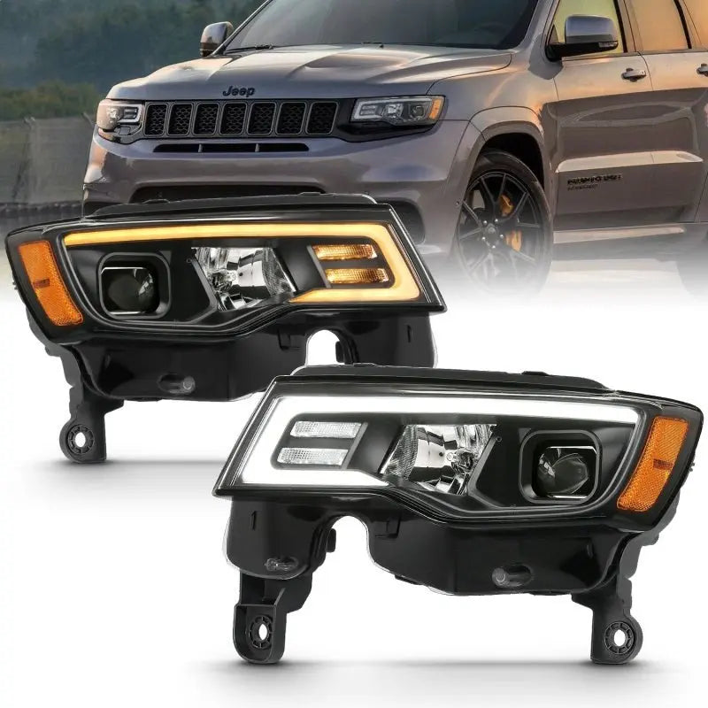 ANZO 2017-2018 Jeep Grand Cherokee Projector Headlights w/ Plank Style Switchback - Chrome w/ Amber - Black Ops Auto Works