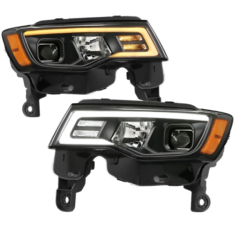 ANZO 2017-2018 Jeep Grand Cherokee Projector Headlights w/ Plank Style Switchback - Chrome w/ Amber - Black Ops Auto Works