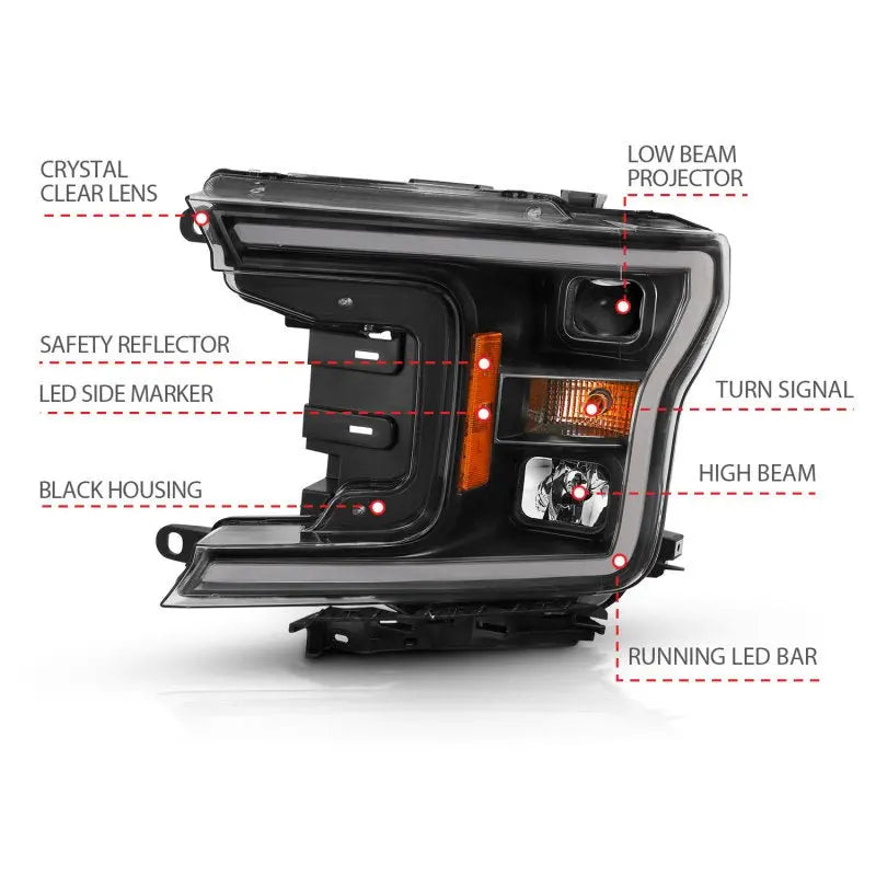 ANZO 2018-2019 Ford F-150 Projector Plank Style H.L. Black Amber (Without Switchback) ANZO ANZ111467