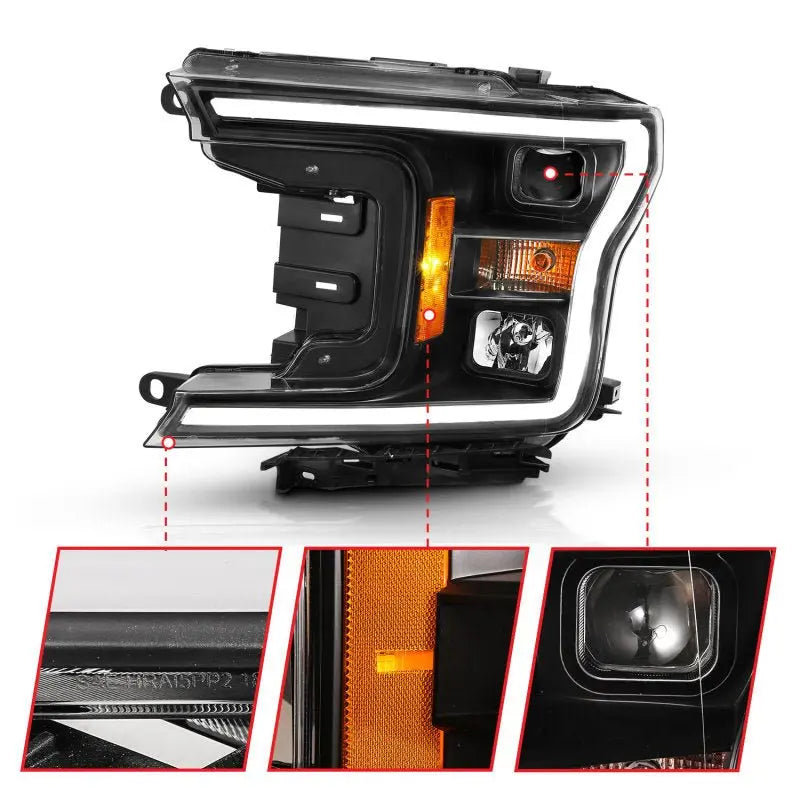 ANZO 2018-2019 Ford F-150 Projector Plank Style H.L. Black Amber (Without Switchback) ANZO ANZ111467