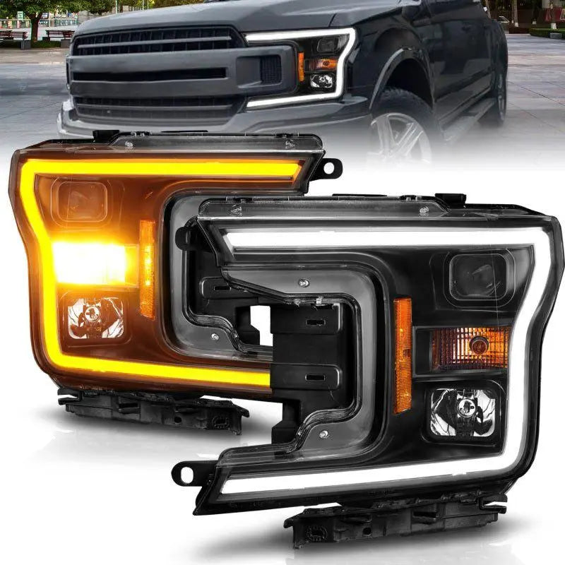 ANZO 2018-2020 Ford F-150 Projector Headlight w/ Plank Style Switchback Black Housing - Black Ops Auto Works