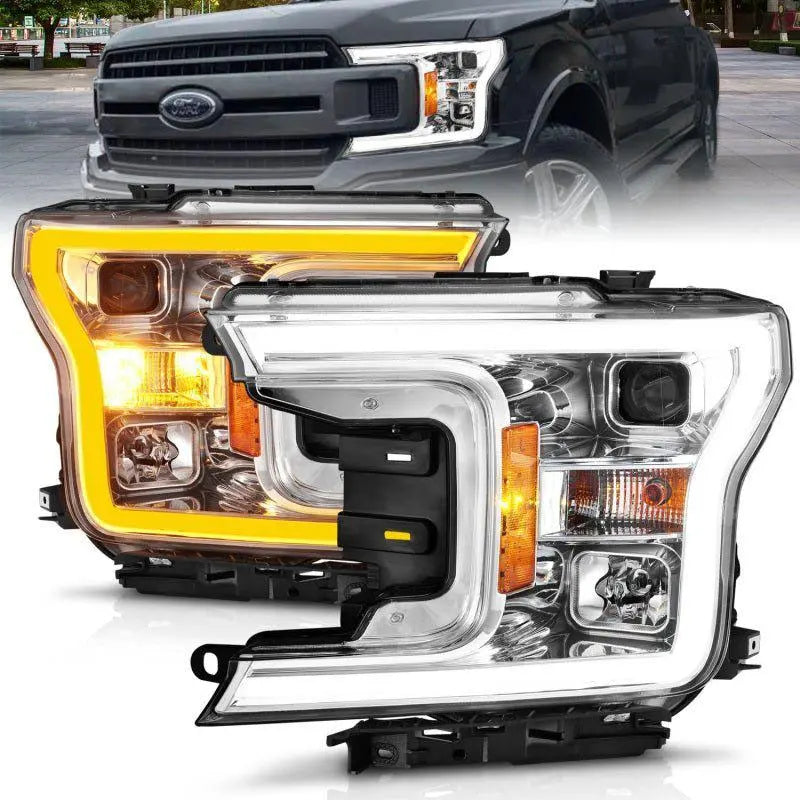 ANZO 2018-2020 Ford F-150 Projector Headlight w/Plank Style Switchback Chrome Housing ANZO ANZ111510