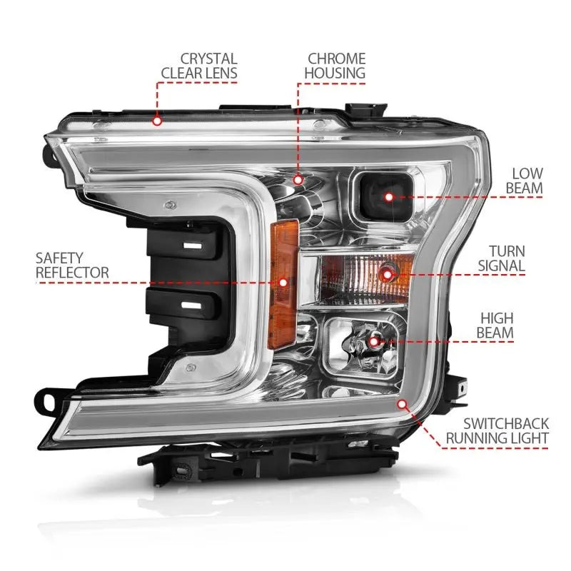 ANZO 2018-2020 Ford F-150 Projector Headlight w/Plank Style Switchback Chrome Housing ANZO ANZ111510