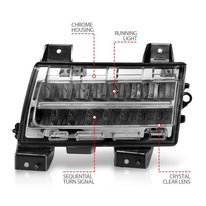 ANZO 2018-2021 Jeep Wrangler LED Side Markers Chrome Housing Clear Lens w/ Sequential Signal ANZO ANZ511086