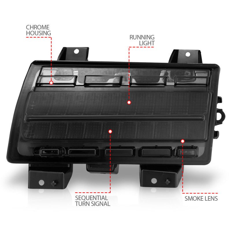 ANZO 2018-2021 Jeep Wrangler LED Side Markers Chrome Housing Smoke Lens w/ Seq. Signal Low Config ANZO ANZ511087