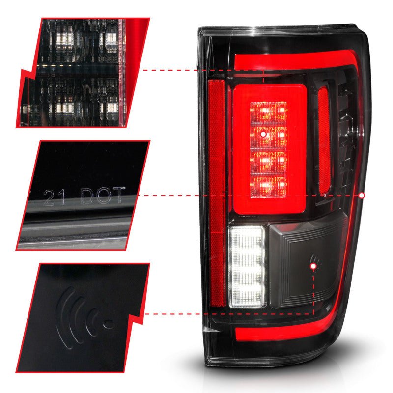ANZO 21-23 Ford F-150 LED Taillights Seq. Signal w/BLIS Cover - Black (For Factory Halogen ONLY) ANZO ANZ311475