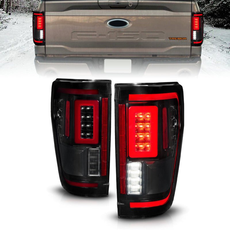 ANZO 21-23 Ford F-150 LED Taillights Seq. Signal w/BLIS Cover - Smoke Blk (For Factory Halogen ONLY) ANZO ANZ311476