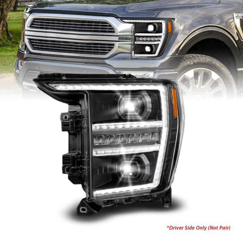 Anzo 21-23 Ford F150 LED Projector Headlight w/Switchback+Sequential - Black (Driver Side Only) ANZO ANZ111594-L