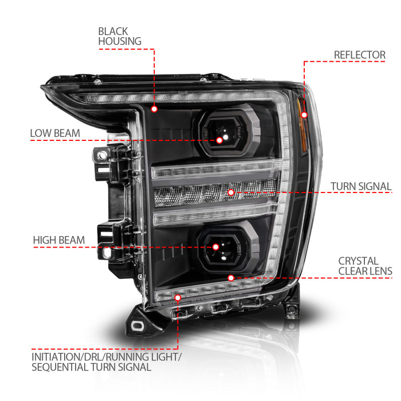 Anzo 21-23 Ford F150 LED Projector Headlight w/Switchback+Sequential - Black (Driver Side Only) ANZO ANZ111594-L