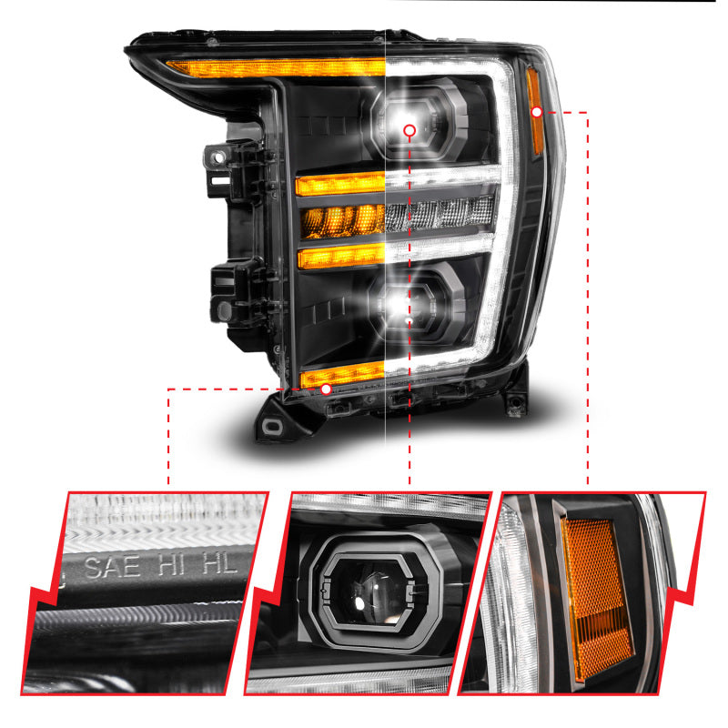 Anzo 21-23 Ford F150 LED Projector Headlight w/Switchback+Sequential - Black (Driver Side Only) ANZO ANZ111594-L